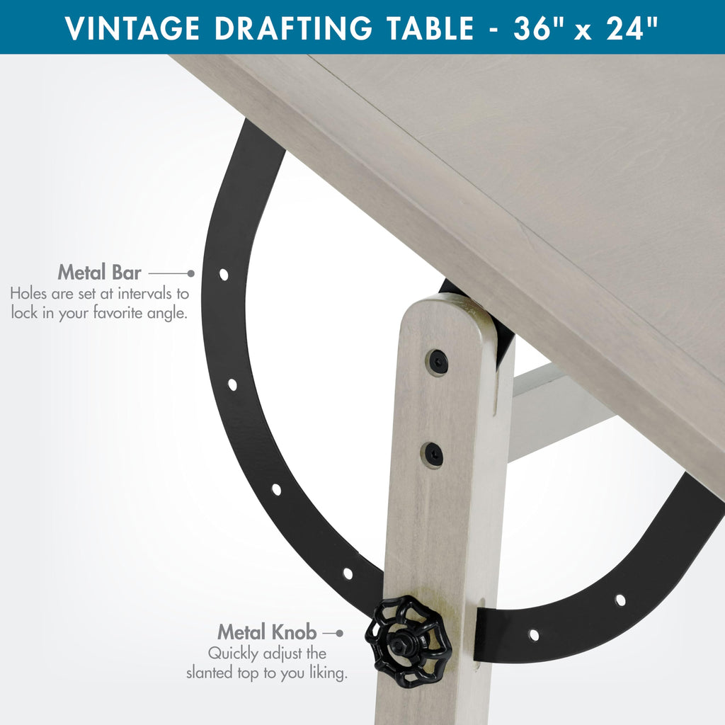 Studio Designs Vintage Drafting Table - Antique Design Solid Wood Drafting Table with Built-In Pencil Groove and Pencil Ledge - Angle Adjustable Work Surface