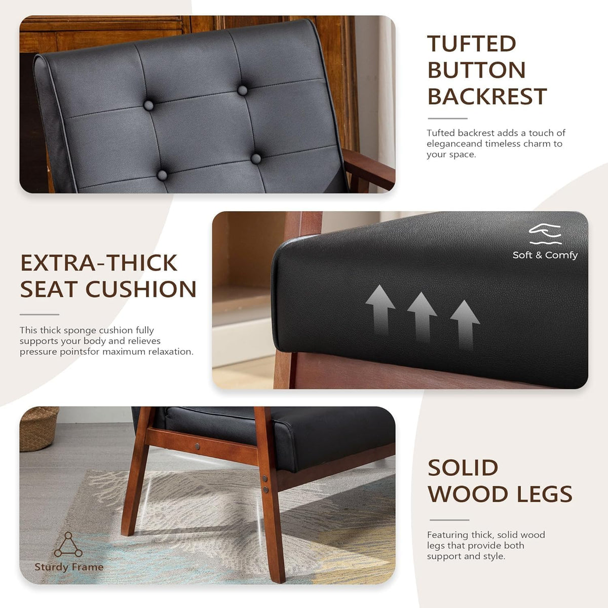 JIASTING Mid-Century Modern Leather Accent Chair Set of 2