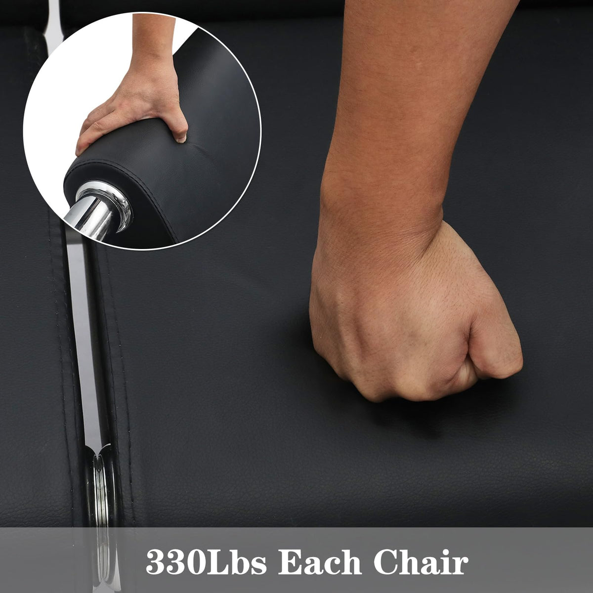 Kinfant Waiting Room Chair- Office Reception Furniture with Armrest and PU Leather Cushion, Office Guest Chair for Waiting Room Airport Hospital Bank Lobby, Black (1 Seat*2+2 Seat)