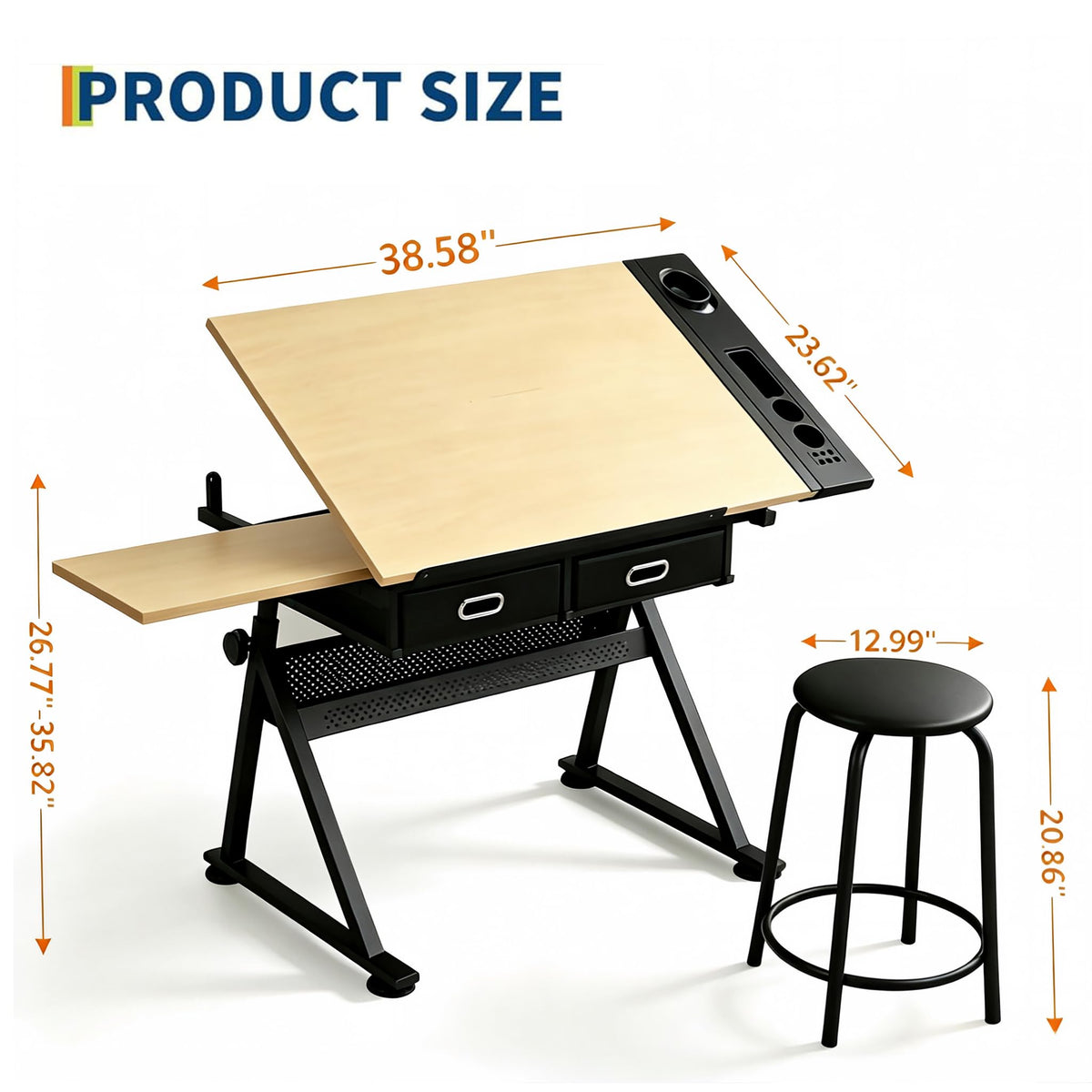 Garvee Height Adjustable Drafting Table, 0-75Â°Tilting Drawing Desk