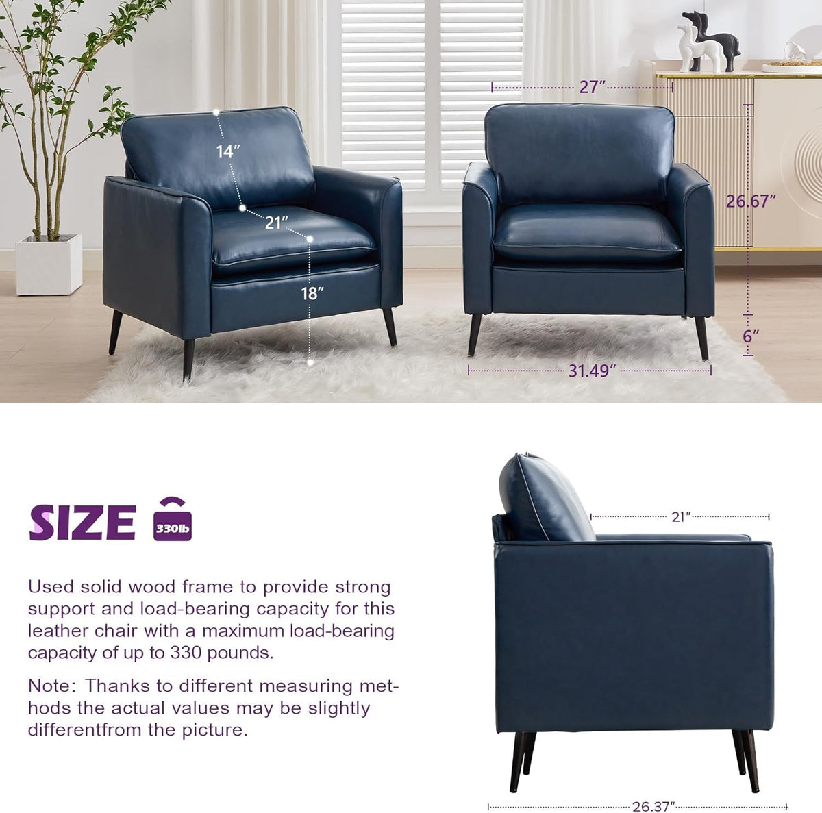 TYBOATLE Accent Chairs Set of 2, Faux Leather Arm Chairs (Grey, 2)