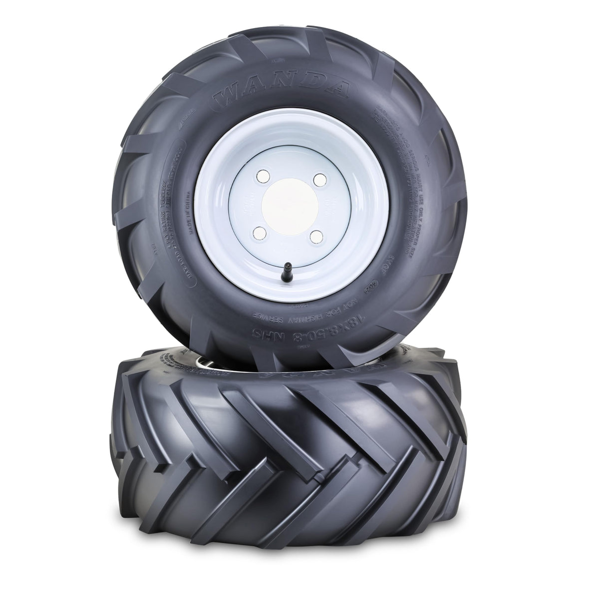 WANDA Lawn Mower Tractor Tire Wheel 18X7.5-8 4PR w/ 4X4" PCD White Rim,SET2