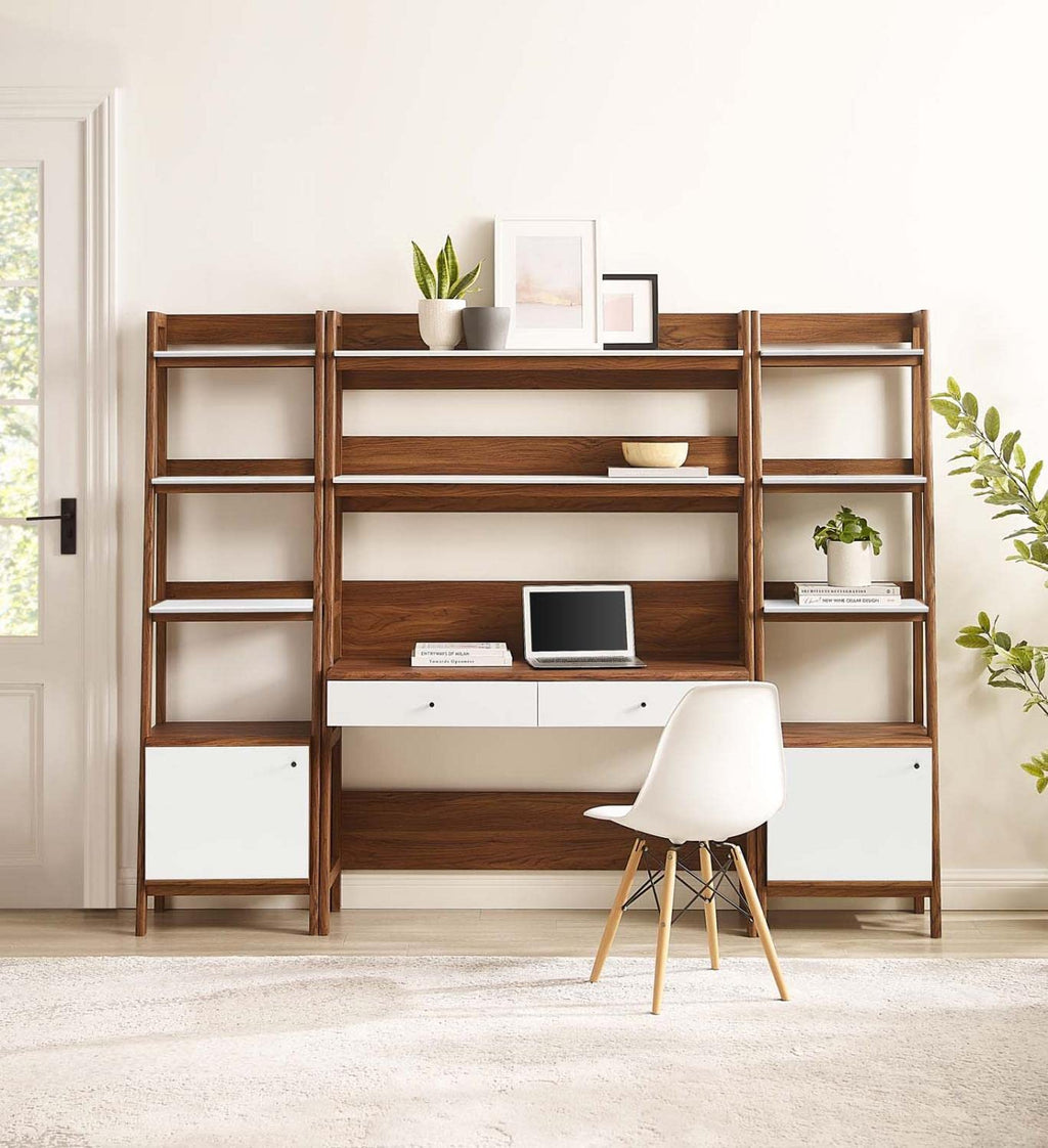 Modway 3-Piece Home Office Desk and Bookshelf Display Case in Oak
