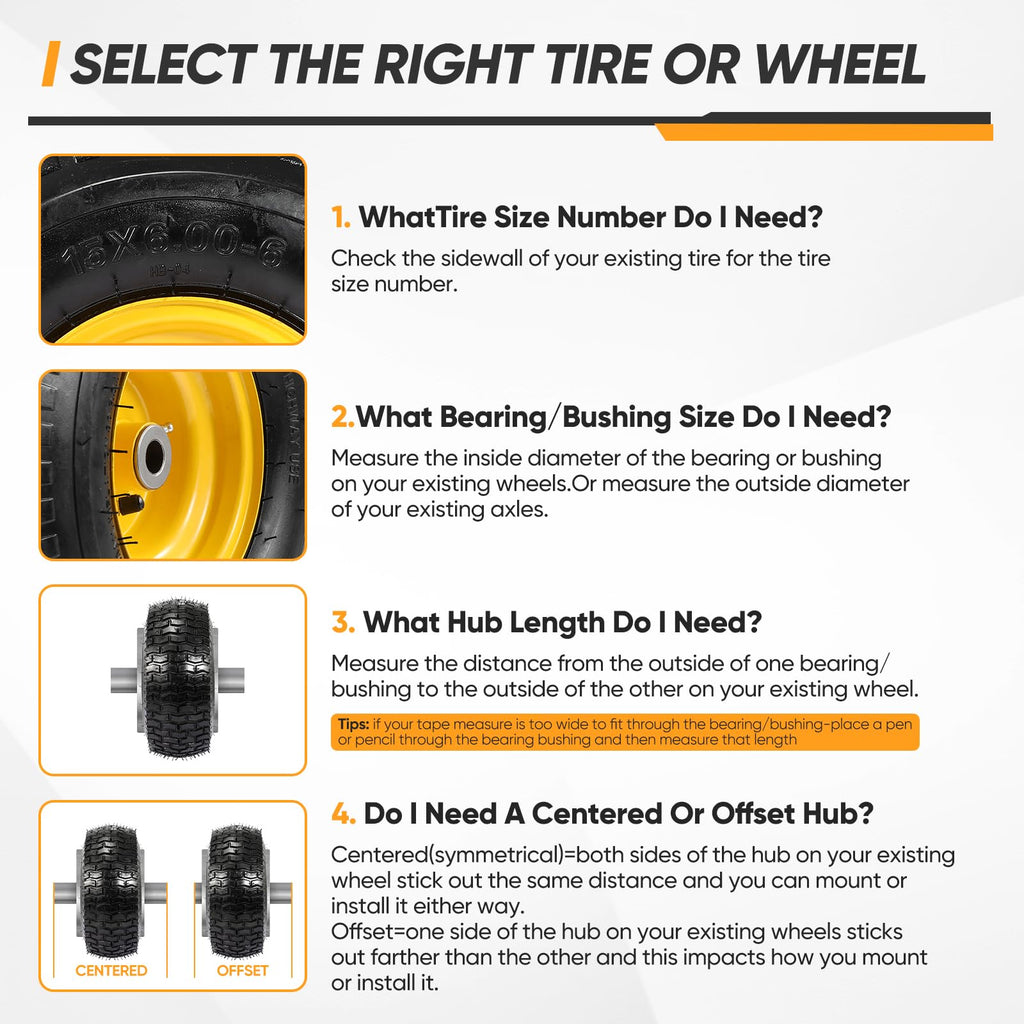 15x6.00-6 Flat Free Lawn Mower Tire and Wheel, 15x6-6 Front Tire Assembly