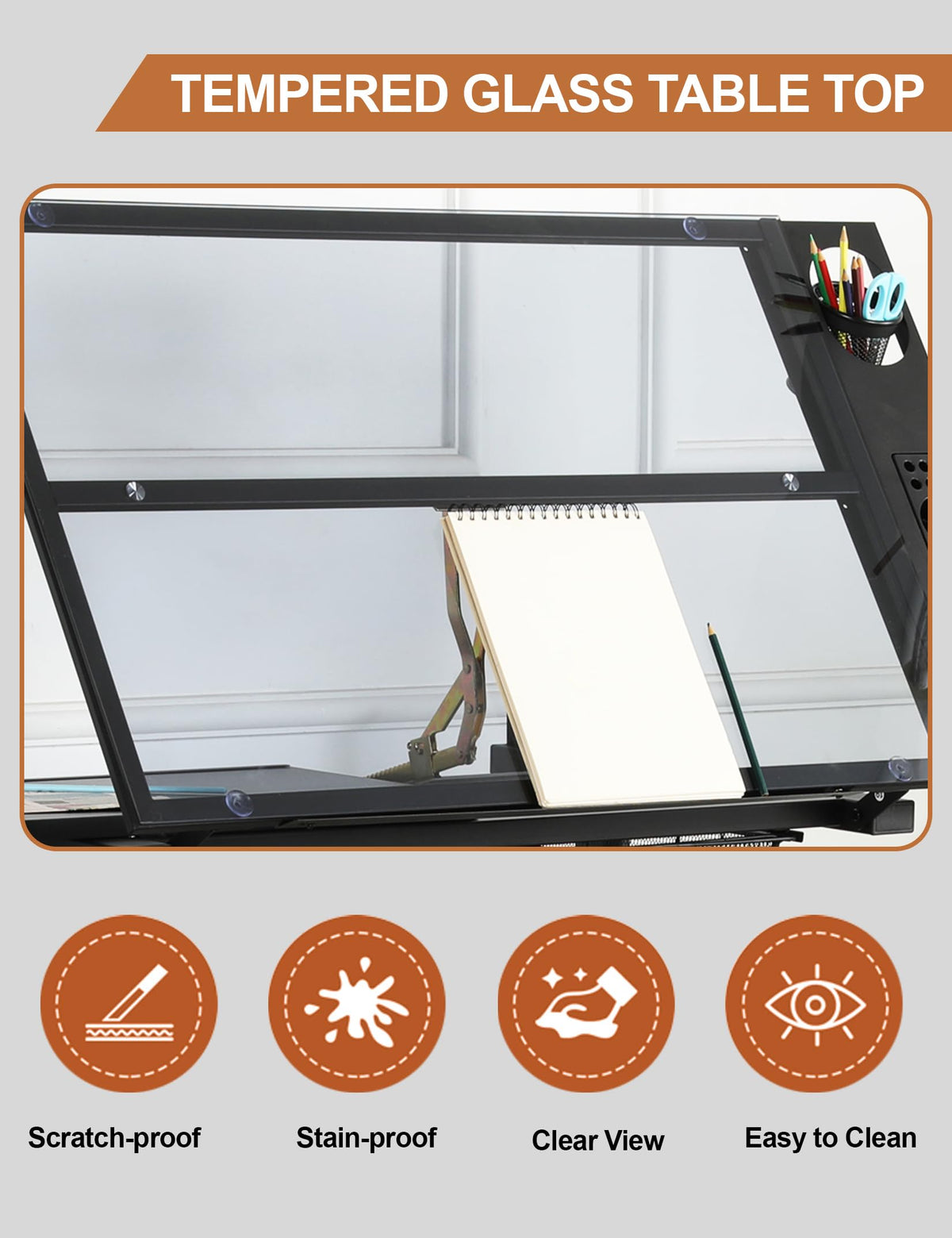 Drafting Table Desk Art Table â Glass Drawing Painting Table Craft Station Studio Adjustable Art Desk for Adults tilt able for Home Office (Black, 27.16''- 35.82'' H)