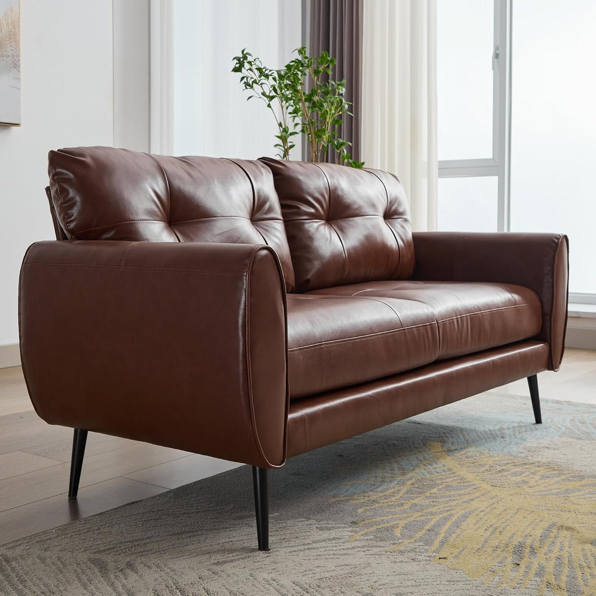 TYBOATLE 2 Piece Furniture Sets, Small Loveseat for Living Room, White Faux Leather Couch Mid Century Modern Tufted Mini Sofa Comfy Office 2 Seat Love Seat for Small Spaces Bedroom