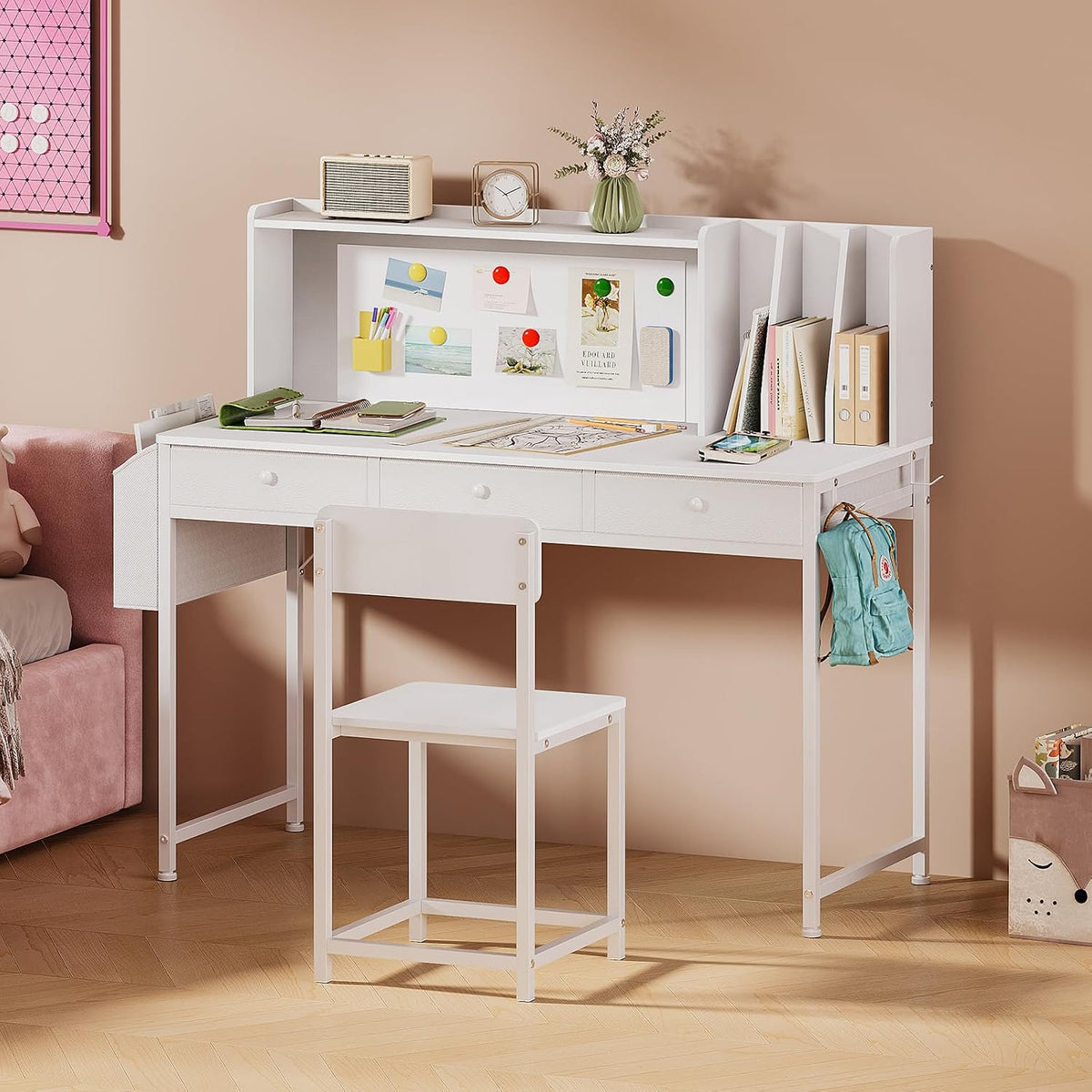 Kids Desk and Chair Set, 6-12, Study Desk with Hutch and Storage