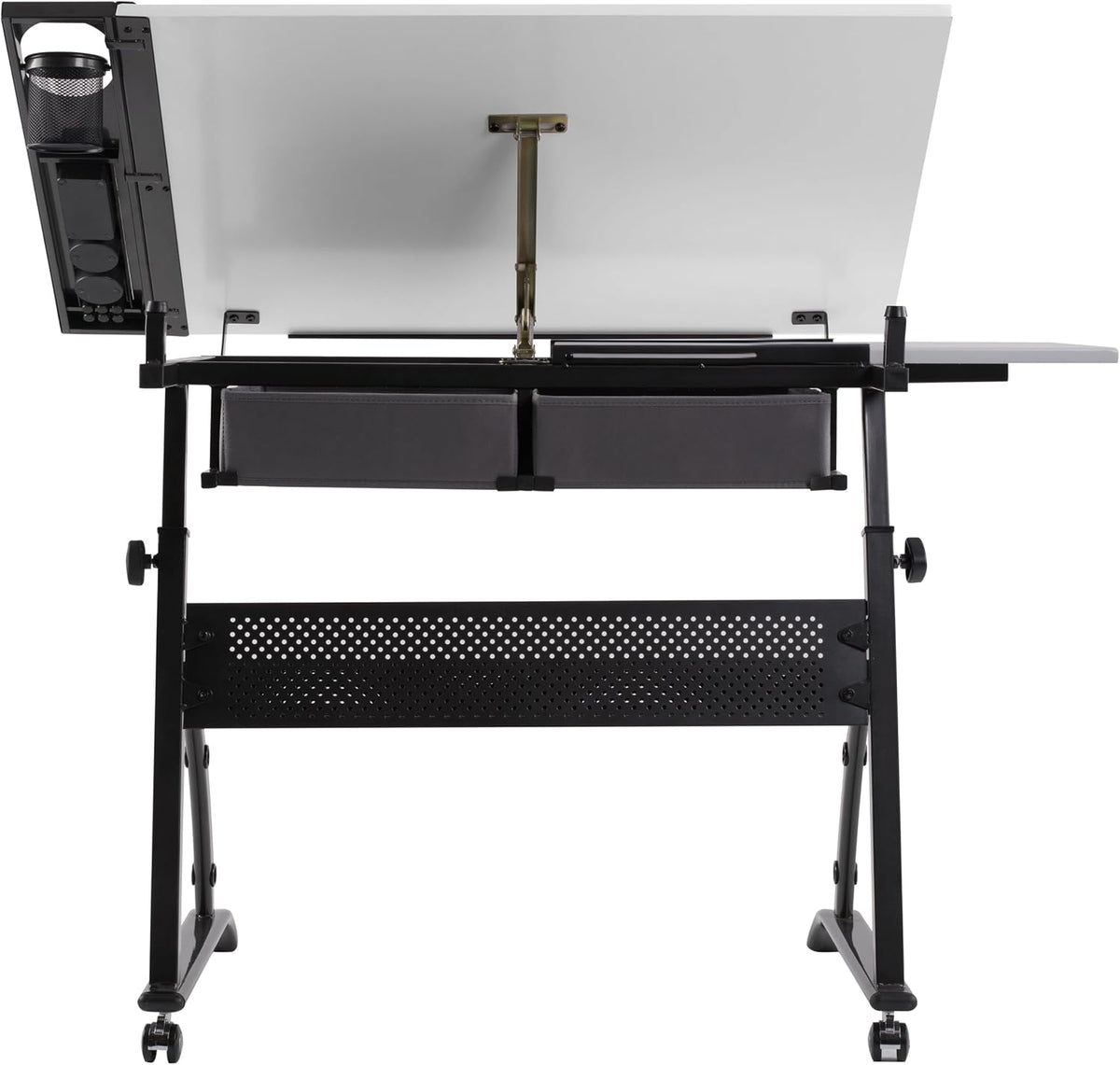 SD Studio Designs Core 2 Pc Craft Center - 35.5" W Angle Adjustable Drafting Table with Cloth Drawers, Side Shelf and Stool