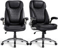 COLAMY High Back Executive Office Chairs, Ergonomic PU Leather Desk Chairs with Flip-Up Armrests, Adjustable Height, Lumbar Support, Comfortable Computer Chairs for Home Office, Set of 2