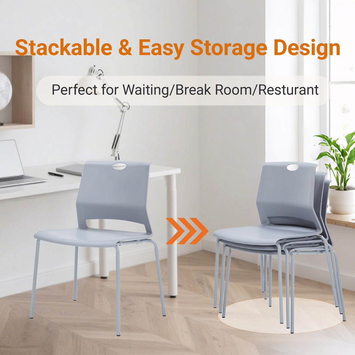Sidanli Stackable Office Chairs, Red Guest Chairs with Comfortable Streamline Seat, Stacking Chairs No Wheels for Conference Room, Set of 4