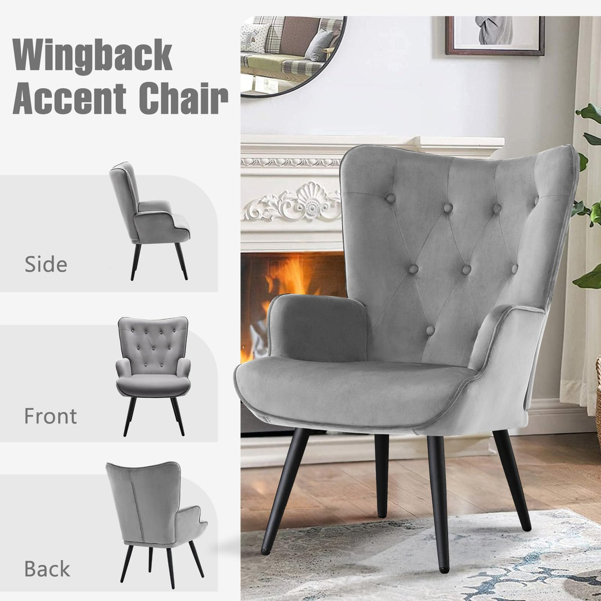 Furniliving PU Leather Accent Chair for Living Room, Upholstered Reading Chair with High Backrest, Tufted-Button Wingback Armchair for Bedroom, Dressing Room, Home Office, Brown, Set of 2
