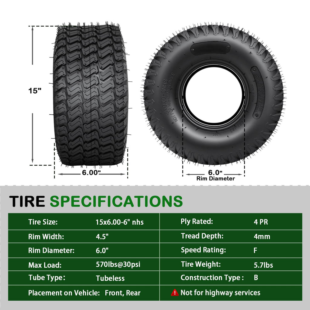 TRIPOWER 24x9.50-12 Lawn Mower Tire, 1 Pack Single Replacement Tire, 4PR Tubeless Turf Tire for Riding Mowers and Garden Tractors, Tire Only, Rim Not Included