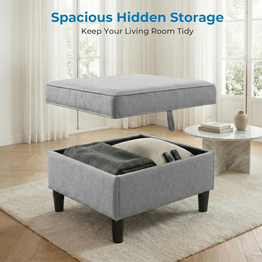 Mjkone 78"W 3 Pieces Sofa Couches Set for Living Room Sets Furniture, Sectional L Shaped 3-Seater Small Sofas Couch and Loveseat Sets with Storage Ottoman and Side Pockets for Home Office, Light Gray