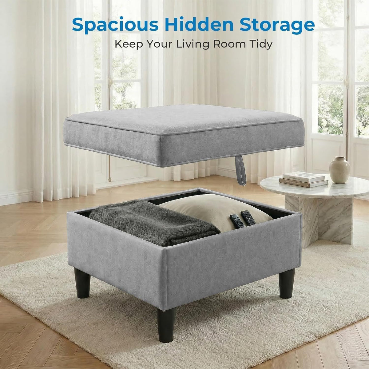 Mjkone 78"W 3 Pieces Sofa Couches Set for Living Room Sets Furniture, Sectional L Shaped 3-Seater Small Sofas Couch and Loveseat Sets with Storage Ottoman and Side Pockets for Home Office, Light Gray
