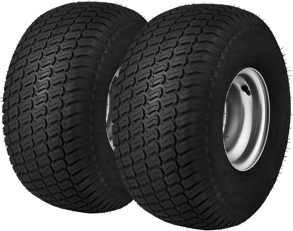 VEVOR Lawn Mower Tires with Rim, 20x8-8" Tubeless Tractor Tires, 2-Pack Tire and Wheel Assembly, S-Turf Pneumatic Tires with 3.5" Offset Hub and 3/4" Bushing Size, for Riding Mowers Lawn Tractors