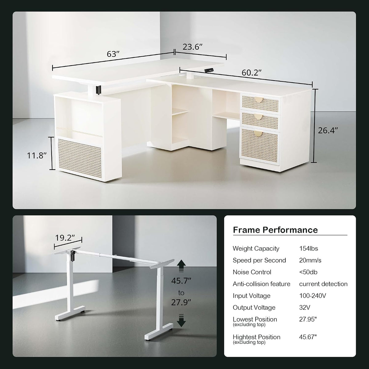ModernMate 63" L Shaped Electric Standing Desk, Privacy Panel