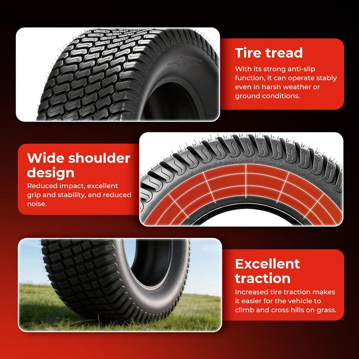 24x12.00-12 Lawn Mower Turf Tires, 8 Ply Tubeless, Set of 2