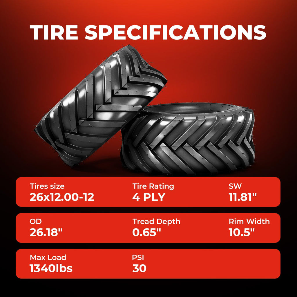 18x8.50-8 Lawn & Garden Mower Tires, Set of 2,4 Ply Tubeless