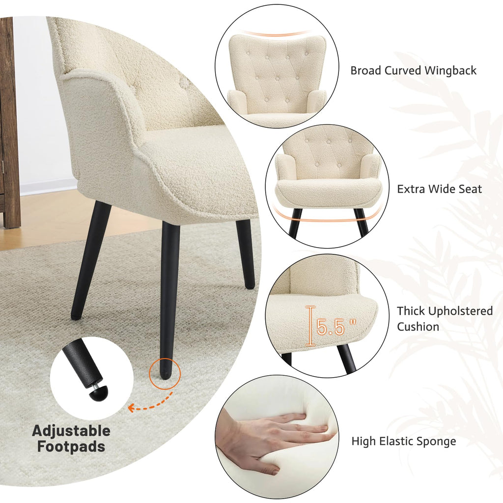 Furniliving PU Leather Accent Chair for Living Room, Upholstered Reading Chair with High Backrest, Tufted-Button Wingback Armchair for Bedroom, Dressing Room, Home Office, Brown, Set of 2