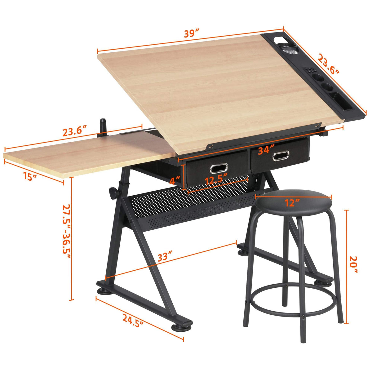 Topeakmart Drafting Table for Artists, Height Adjustable Drawing Draft Desk