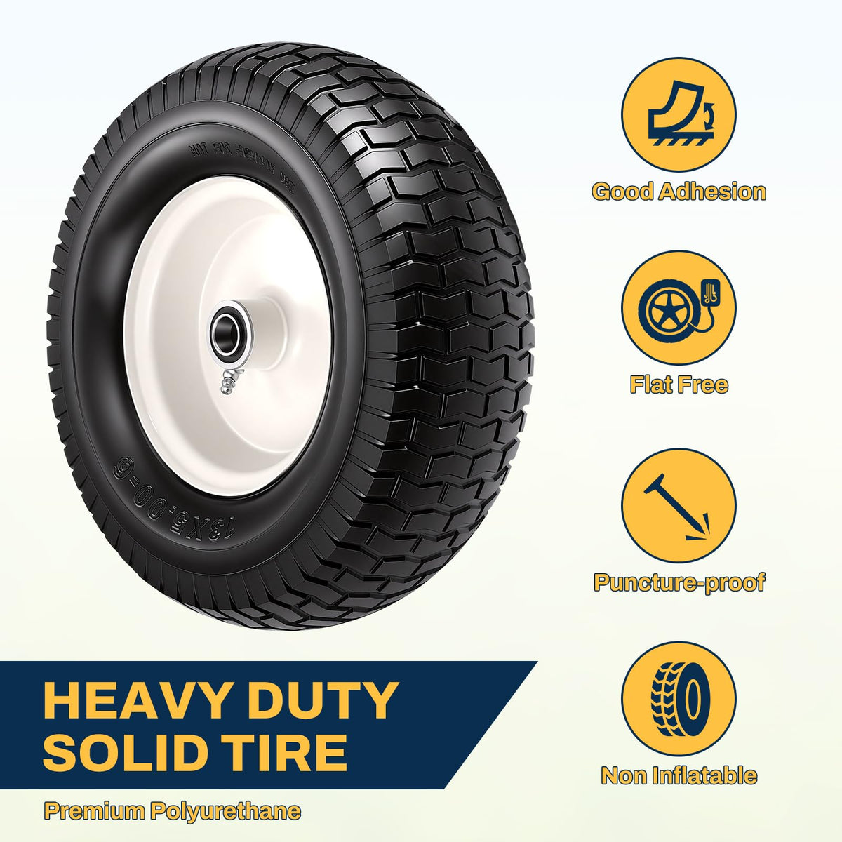 15x6.00-6 Flat Free Lawn Mower Tire and Wheel, 15x6-6 Front Tire Assembly
