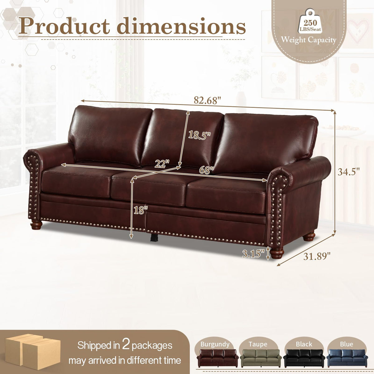 2 Piece Couch Sets for Living Room,Mid Century Modern Couch with Storage Nailhead Trim & Rolled Armrests,Deep Seat Comfy Couch,Furniture Set for Living Room,Bedroom,Office(Navy Blue,Loveseat+3 Seater)