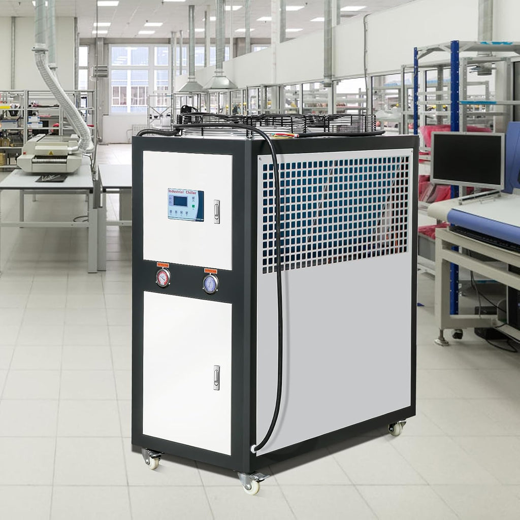 VEVOR Industrial Water Chiller - 60L Capacity, 9.4Hp Air-Cooled Chiller with Finned Condenser, Micro-Computer Control, Stainless Steel Tank