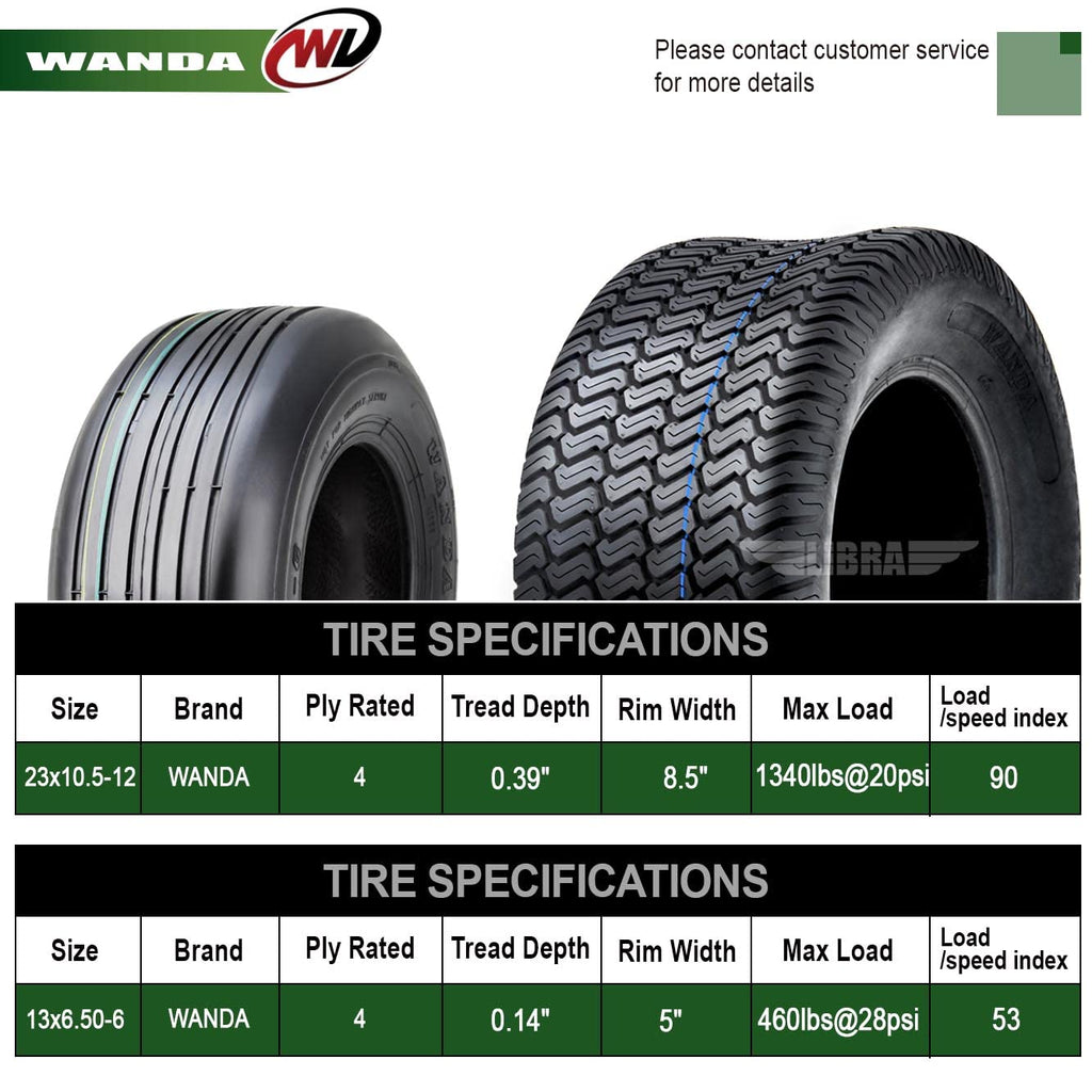 WANDA 4PC Lawn Mower Turf Tires 15x6-6 Front & 20x10-8 Rear 4PR-13016/13040