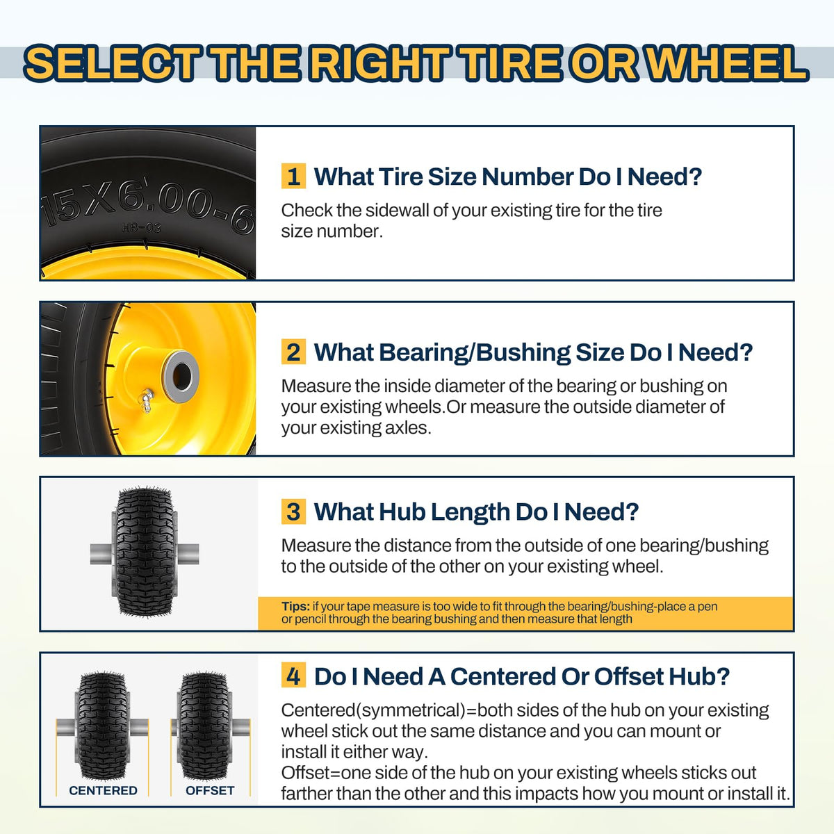 15x6.00-6 Flat Free Lawn Mower Tire and Wheel, 15x6-6 Front Tire Assembly