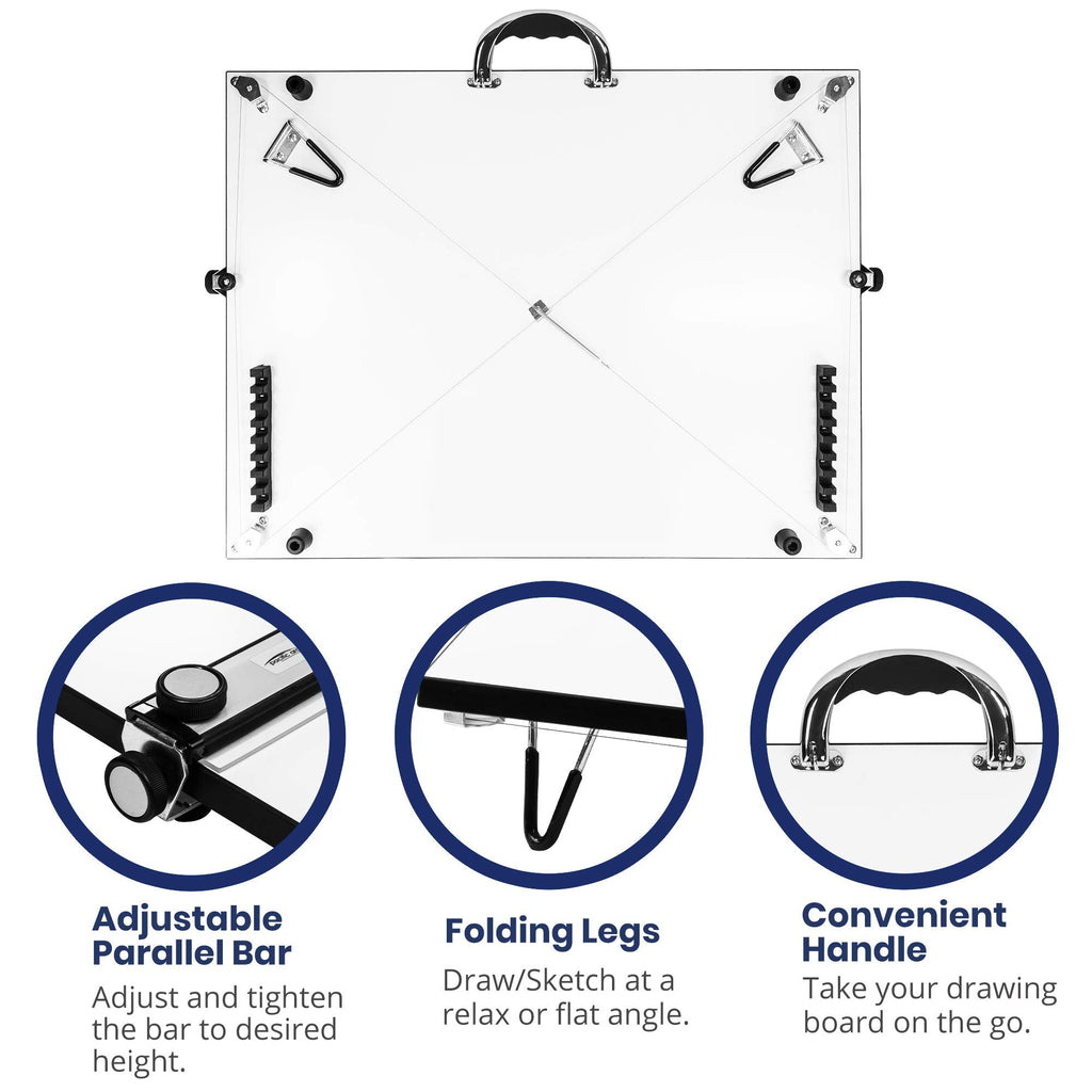 Pacific Arc Table Top Drawing Board with Parallel Bar, White, 24 inches by 36 inches