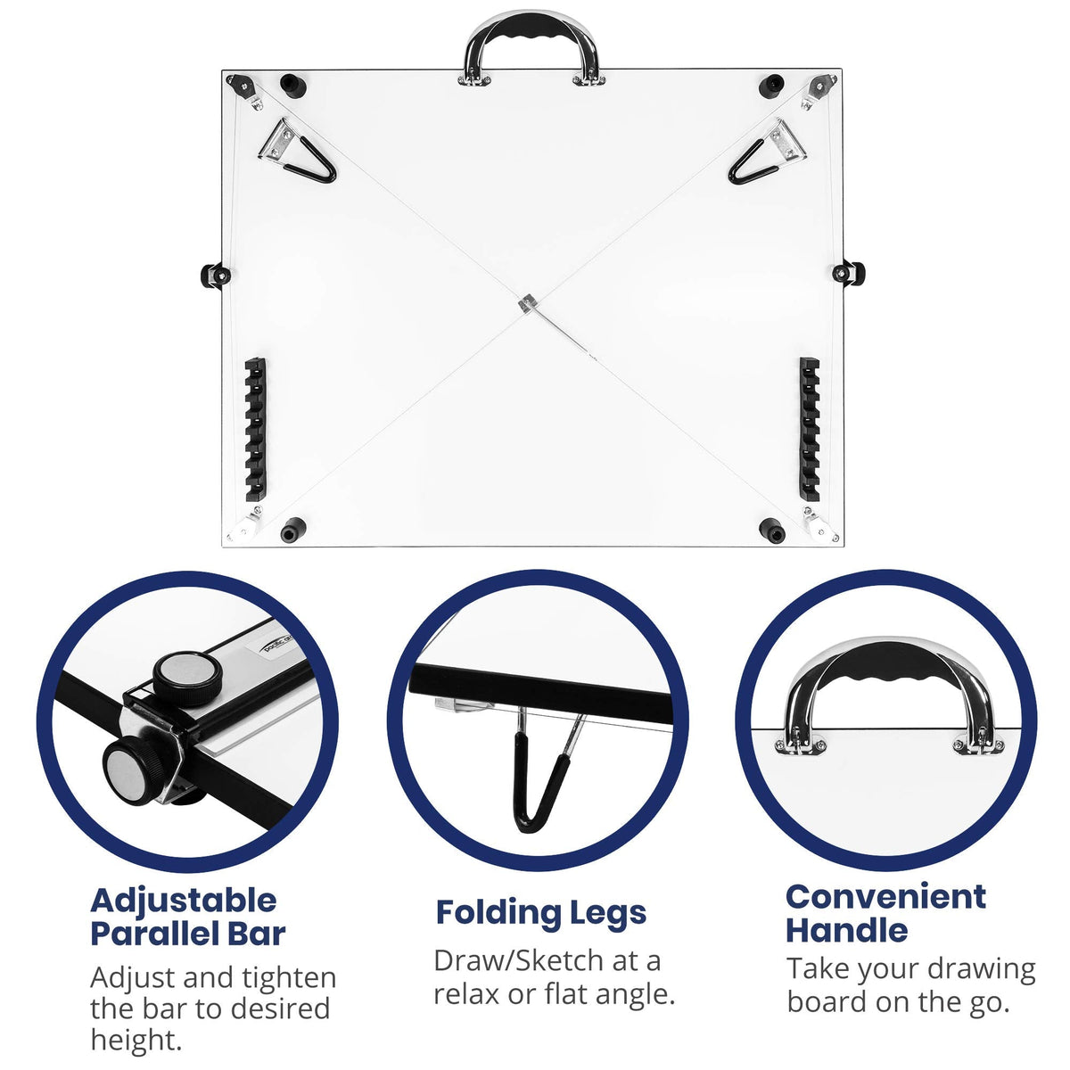 Pacific Arc Table Top Drawing Board with Parallel Bar, White, 24 inches by 36 inches