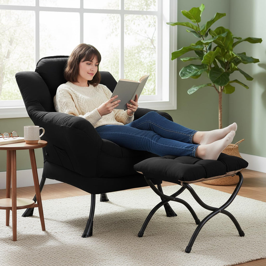 Modern Lazy Chair with Ottoman Lounge Accent Reading Chair for Living Room