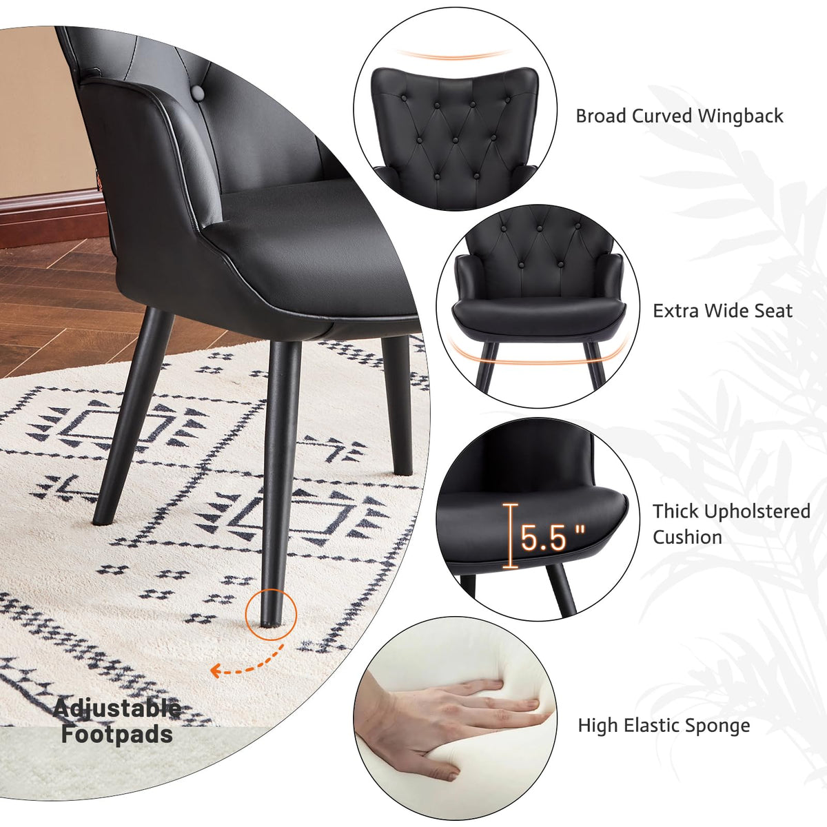Furniliving PU Leather Accent Chair for Living Room, Upholstered Reading Chair with High Backrest, Tufted-Button Wingback Armchair for Bedroom, Dressing Room, Home Office, Brown, Set of 2