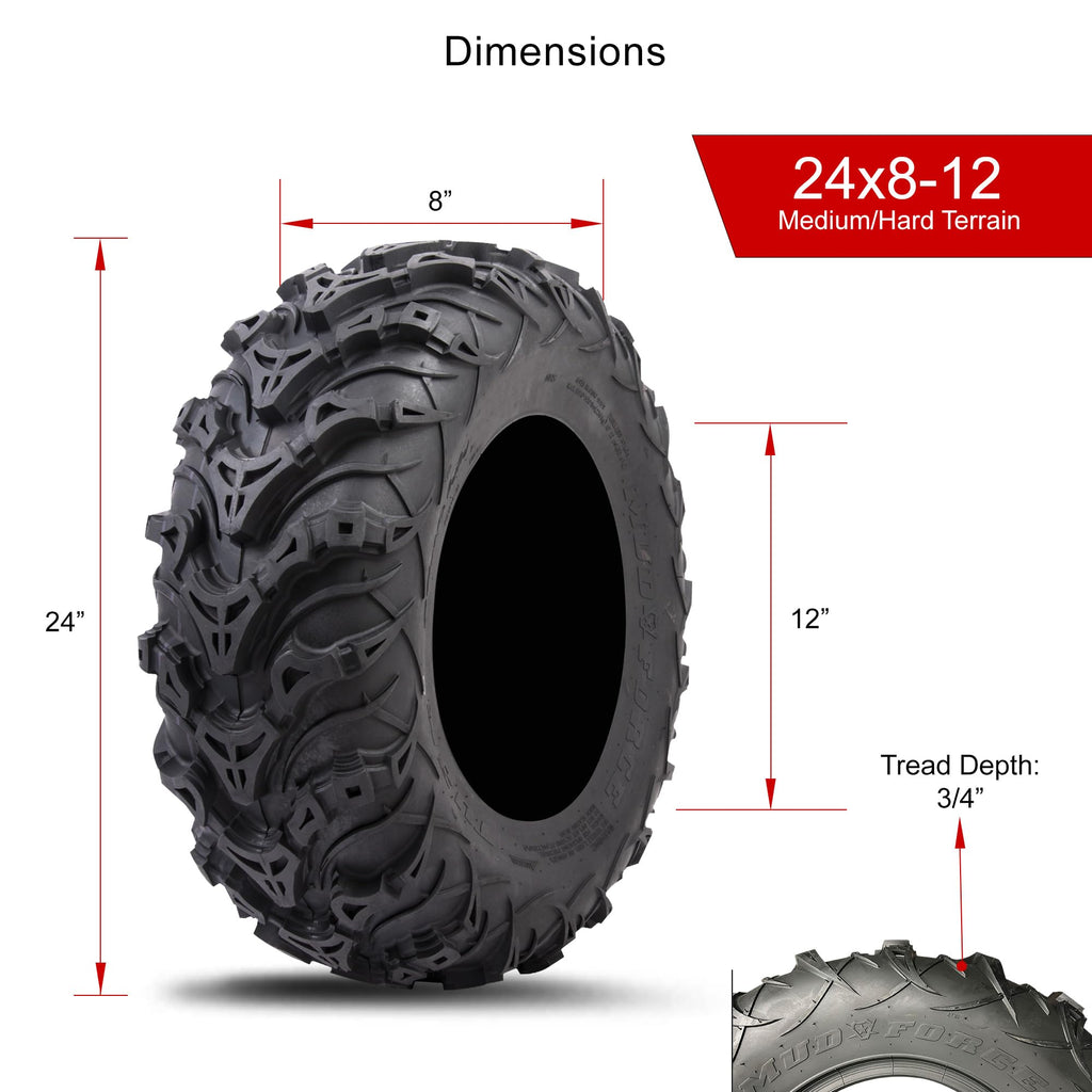 Tusk Mud Force ATV Tire Set â 25x8-12 Front & 25x10-12 Rear â Durable Off-Road Quad Tires Set of 4