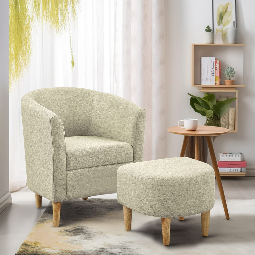 DAZONE Accent Chair with Ottoman, Modern Comfy Armchair Upholstered Barrel Club Chair and Footrest Set, Fabric Tub Arm Chairs for Living Room Bedroom Small Spaces Apartment Office, Set of 2, Gray