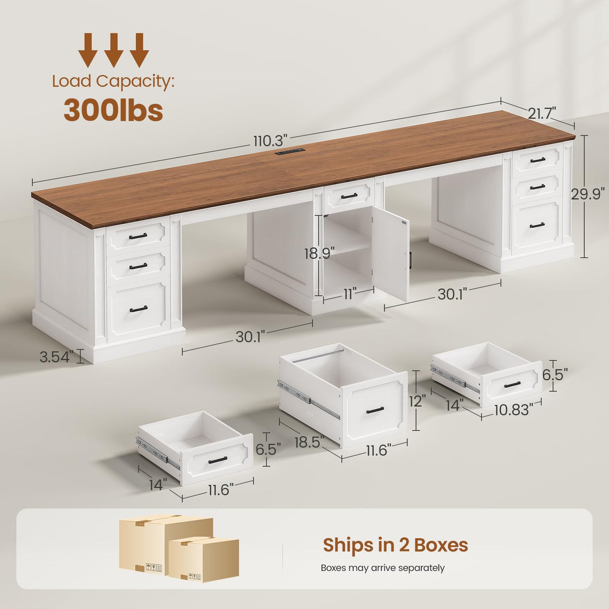 SEDETA Farmhouse 70.9" Executive Desk, Home Office Desk with File Drawers and Storage Cabinet, Computer Desk with Power Outlet for Home Office, Work Study Writing, Black+Brown