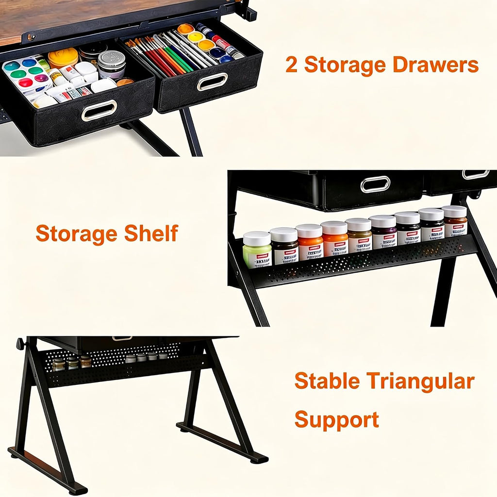 Garvee Height Adjustable Drafting Table, 0-75Â°Tilting Drawing Desk