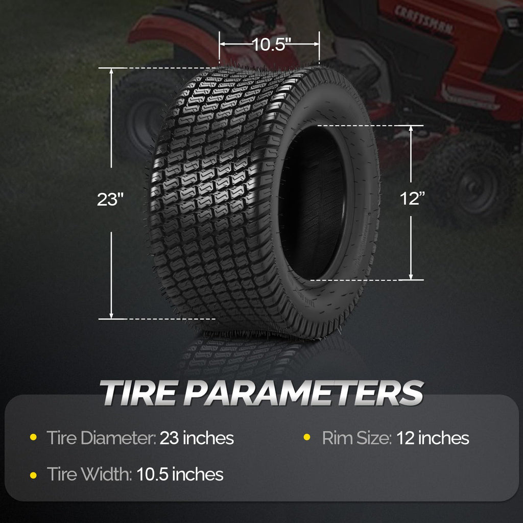 TUFFIOM 24x12.00-12 Lawn Mower Tires Set of 2, 6PR Turf Tire Lawn & Garden Tires for Garden Tractor Riding Mower, Tubeless