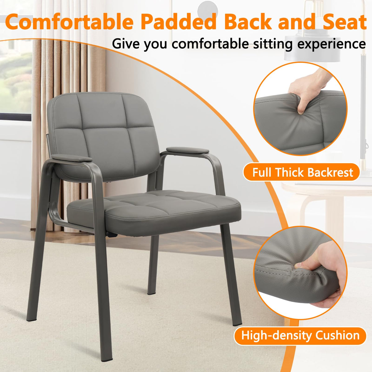 CLATINA Waiting Room Guest Chair with Bonded Leather Padded Arm Rest for Office Reception and Conference Desk Black with Sled Base Brown 1 Pack