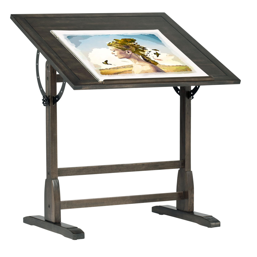 Studio Designs Vintage Drafting Table - Antique Design Solid Wood Drafting Table with Built-In Pencil Groove and Pencil Ledge - Angle Adjustable Work Surface