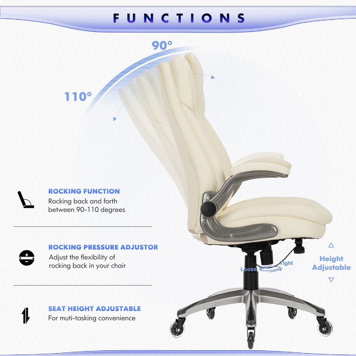 COLAMY High Back Executive Office Chairs, Ergonomic PU Leather Desk Chairs with Flip-Up Armrests, Adjustable Height, Lumbar Support, Comfortable Computer Chairs for Home Office, Set of 2