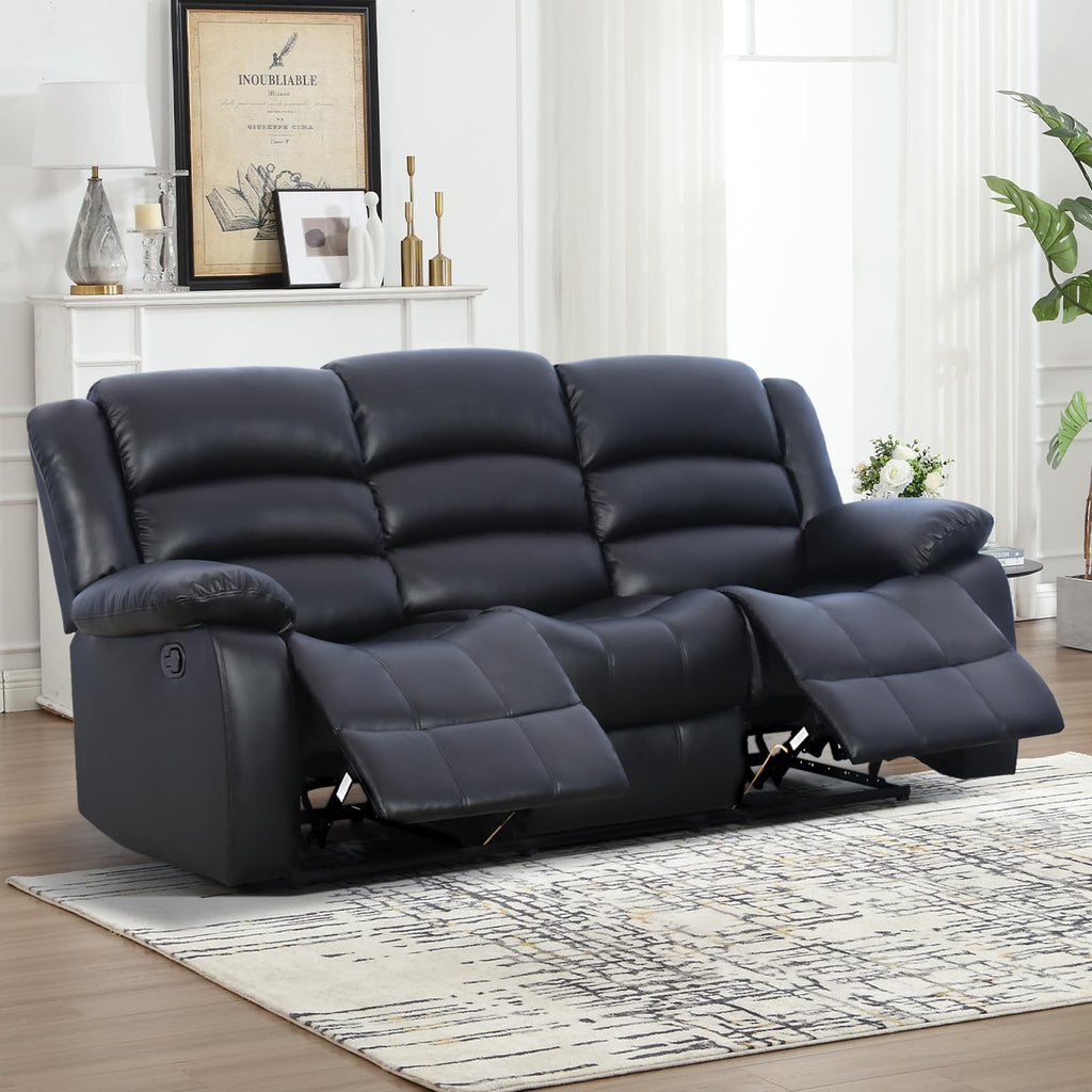 EBELLO Manual Faux Leather Reclining Couch Set for Living Room, Include 1 Recliner Chair, 1 Loveseat Sofa, Recliner Sofa Furniture Set for Home and Office, Black
