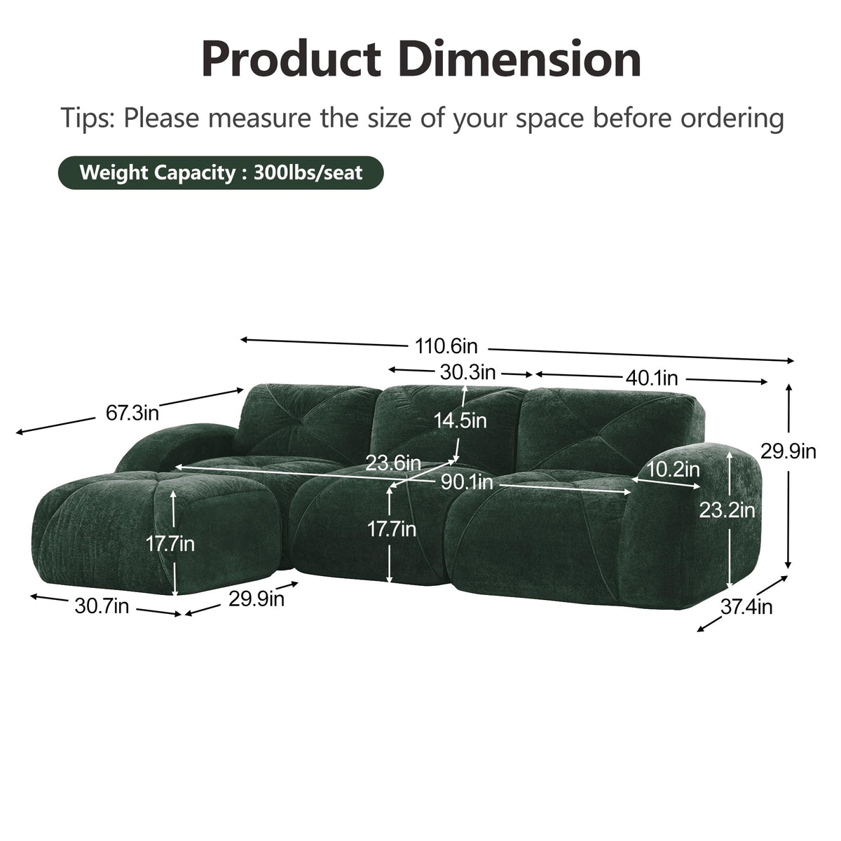 80" Sectional Modular Cloud Couch, Boneless Couch, Loveseat Red