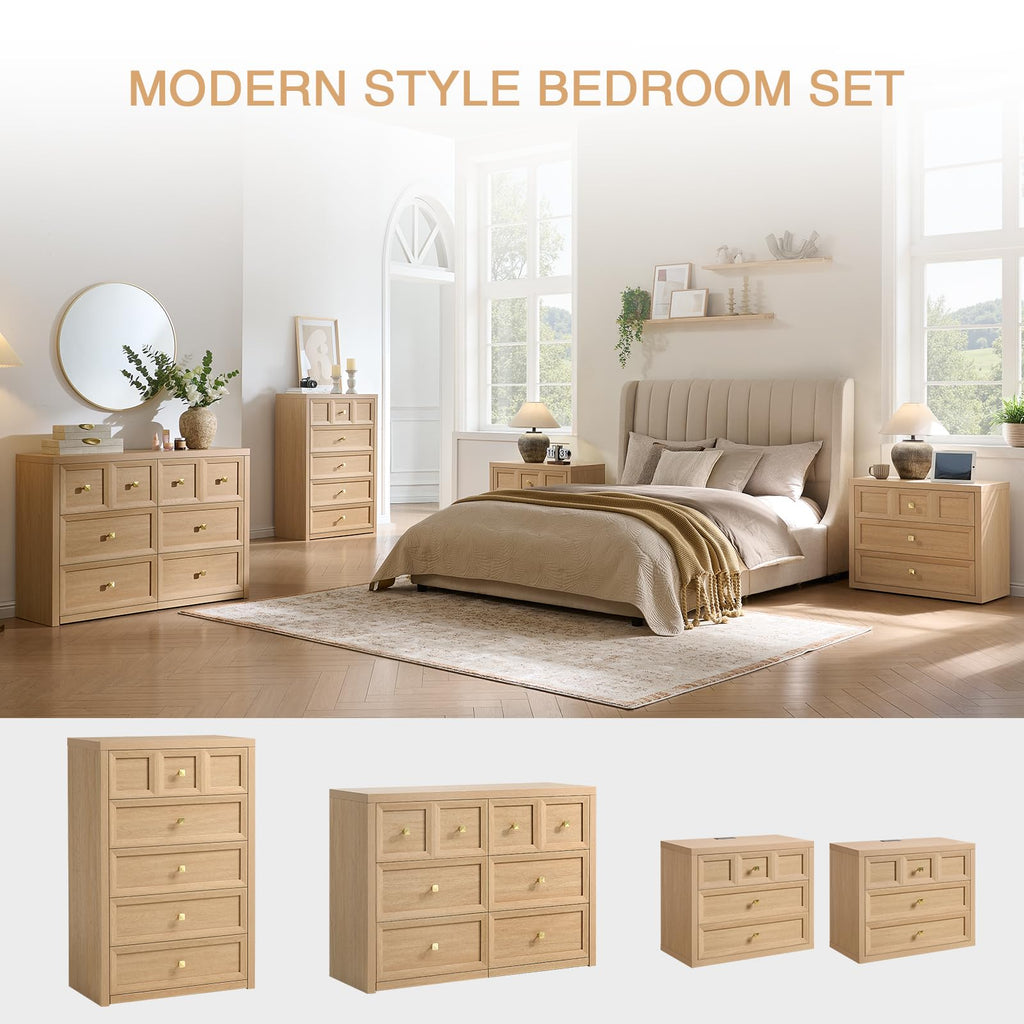 3 Drawers Nightstand Set of 2 W/Charging Station, 30.7" W King Size Bedside Table with 3 Drawers, Accent End Table W/Large Storage, Modern Wood Side Table for Bedroom,Office (2 Pieces, Gray Black)