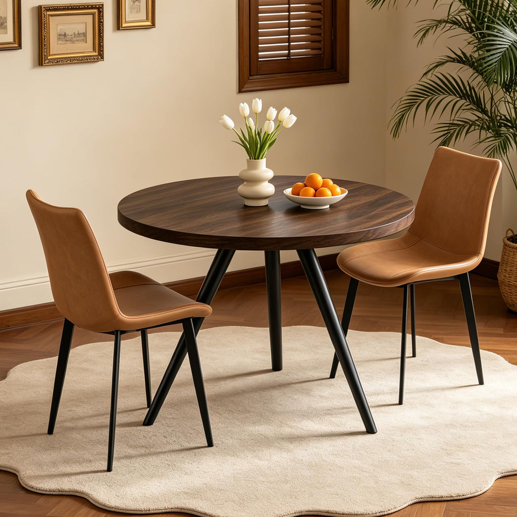 34.6" Round Dining Table Set for 4, Modern Kitchen Coffee Table Set, Walnut