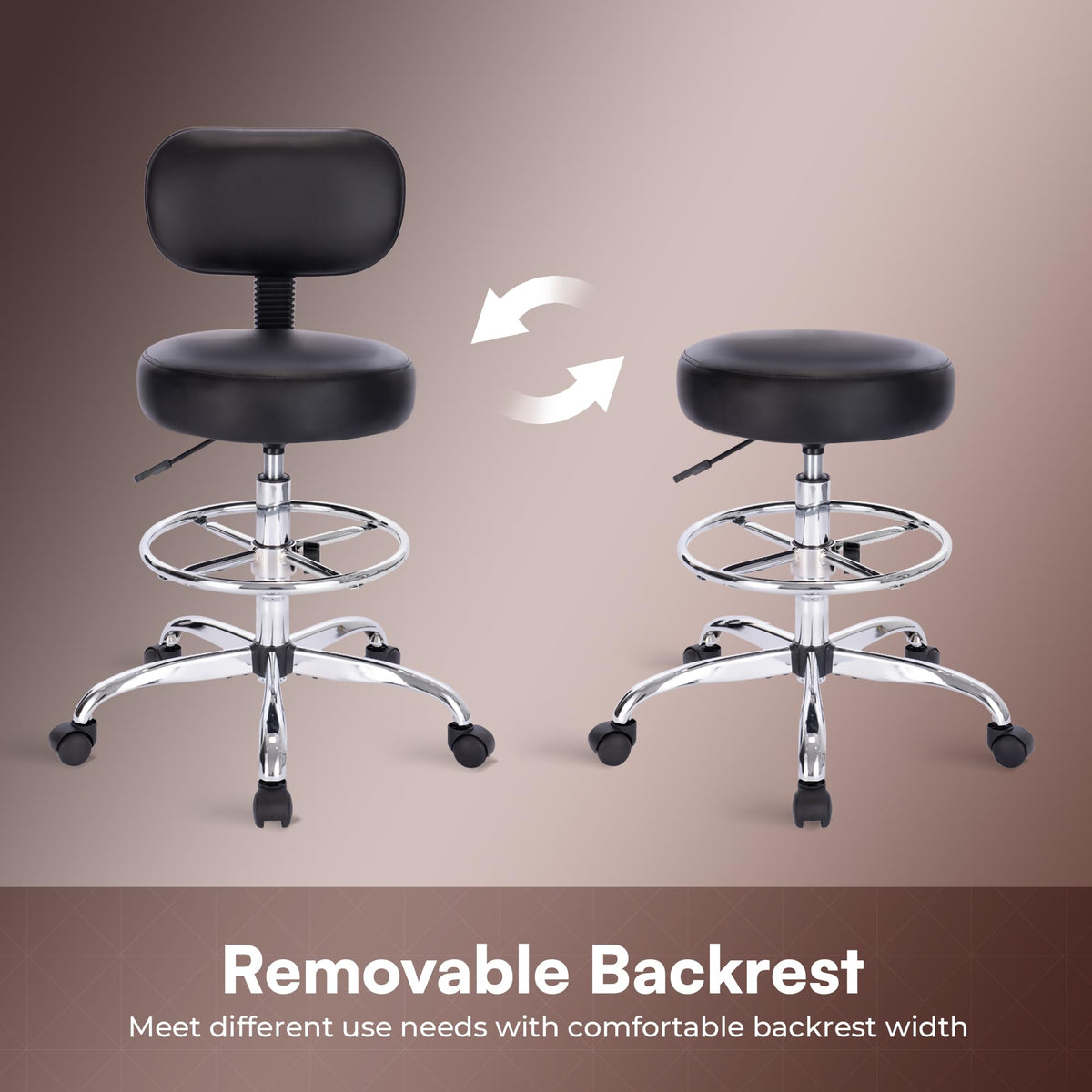 SUPERJARE Drafting Chair with Backrest, Adjustable Foot Rest Rolling Stool