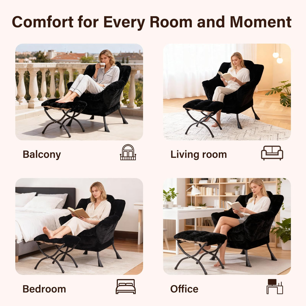 Modern Lazy Chair with Ottoman Lounge Accent Reading Chair for Living Room
