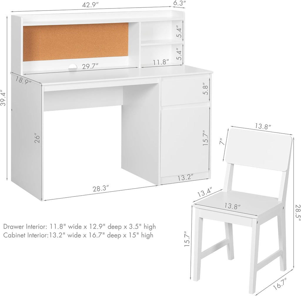 UTEX Wooden Kids Desk and Chair Set with Hutch and Storage for Ages 5-12