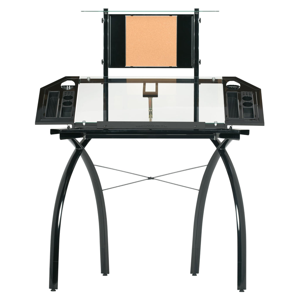 SD STUDIO DESIGNS Futura LS WorkCenter with Tilt Top Adjustable Drafting Table Craft Table Drawing Desk Hobby Table Writing Desk Studio Desk, Silver / Blue Glass
