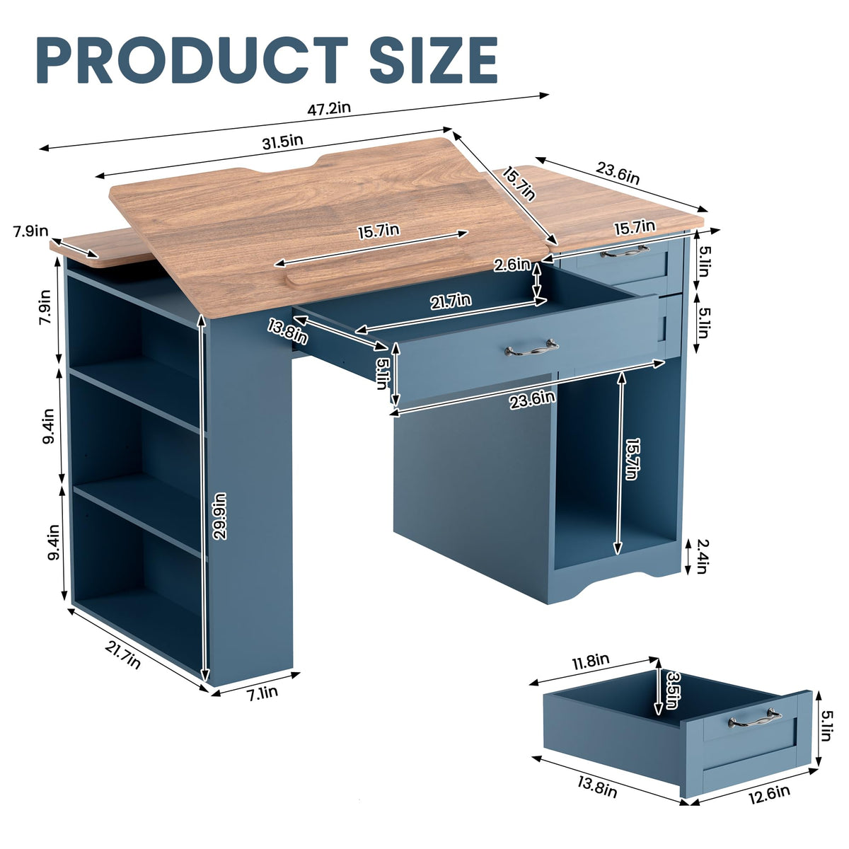 Drafting Table with Storage Cabinet & Drawers, Adjustable Drawing Desk with Open Shelves, Craft Table Painting Desk for Artists, Painters, Drawing, Crafting, Reading, Writing, Working